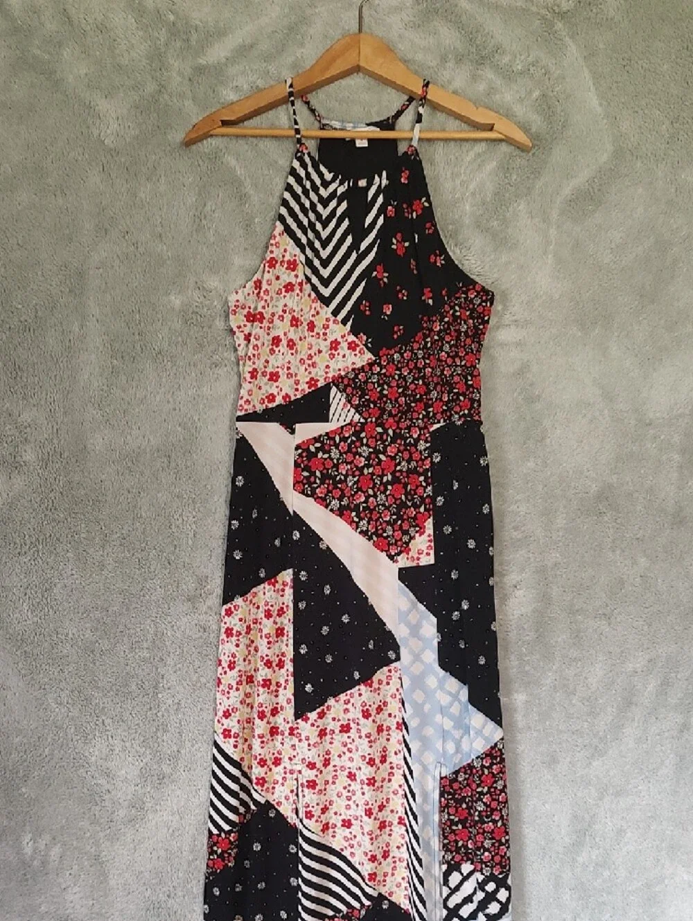 Candie's Black & Red Patchwork Halter Maxi Dress - Picture 7 of 15